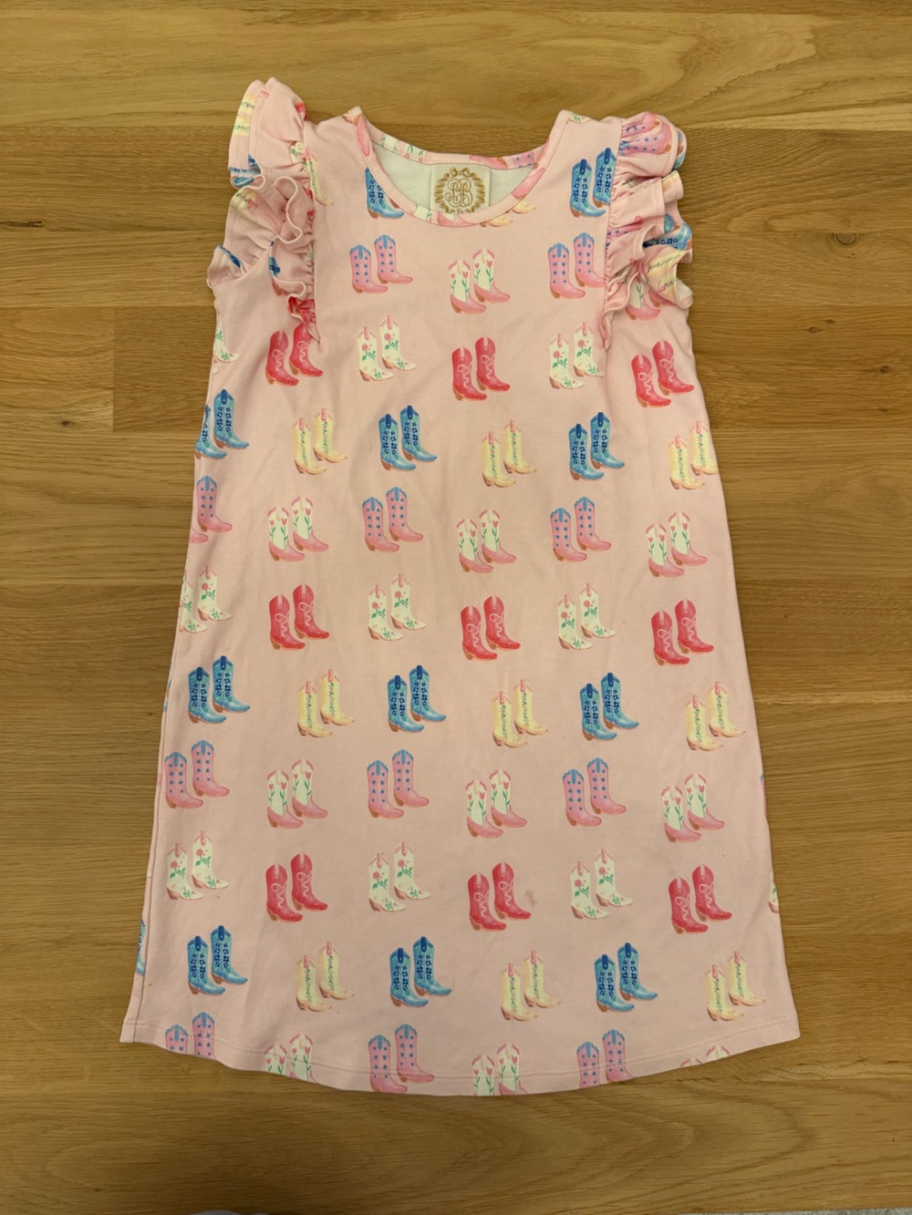 TBBC Pink Girls' Ruffle-Sleeve Nightgown with Cowboy Boot Print